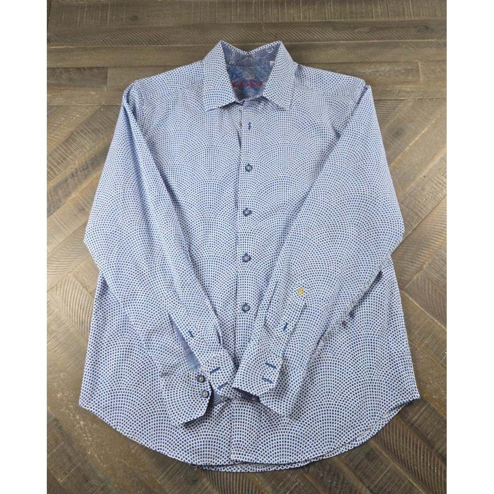 Robert Graham Mens Blue Geometric Mosaic Long Sleeve Button Down Shirt Large